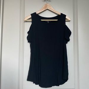 LOFT Women’s Black Cold Shoulder Short Sleeve Tee | Size Large